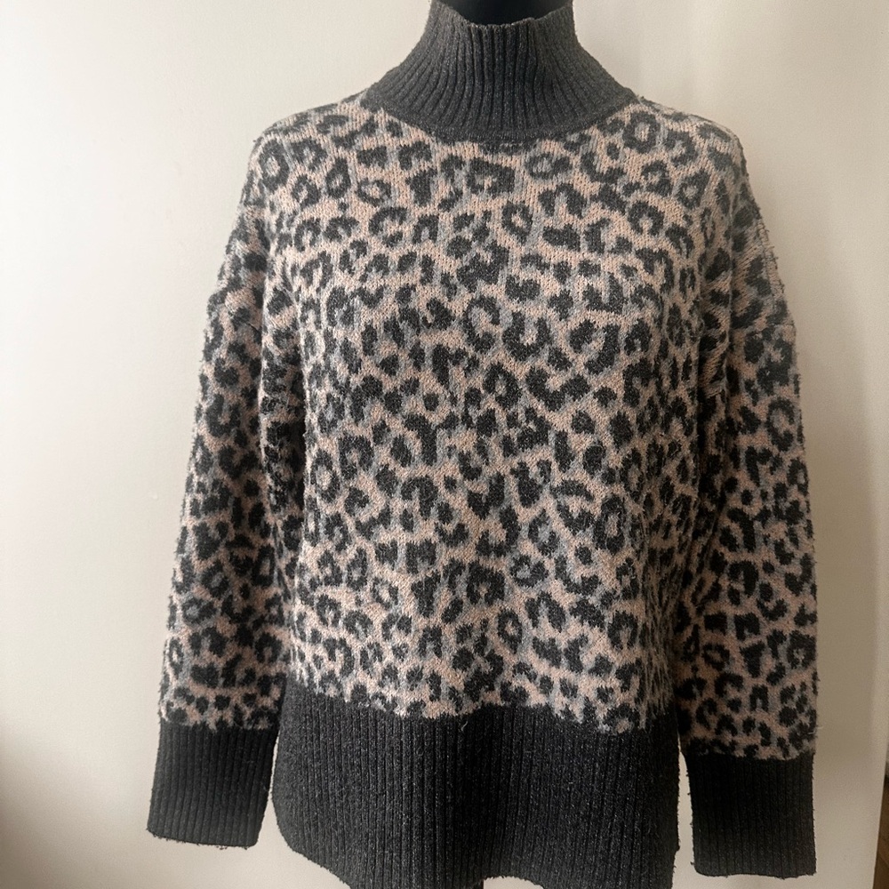 Marled Black and Cream Leopard Turtleneck Sweater